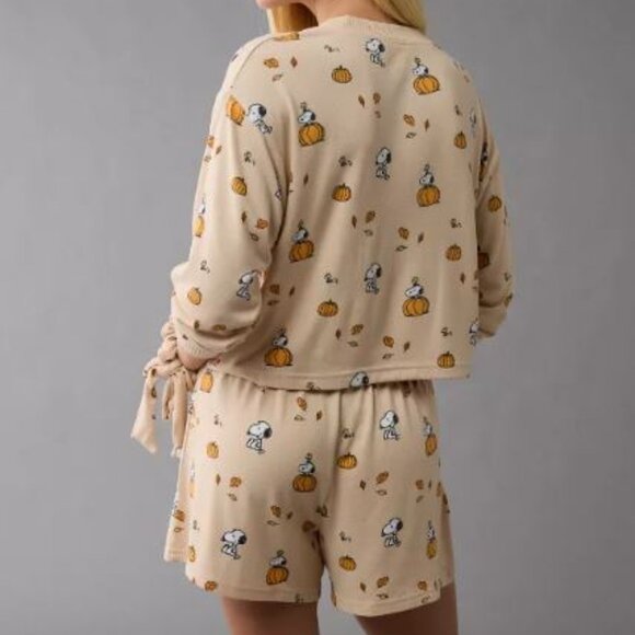 NEW American Eagle Peanuts Fall Pumpkin Plush Snoopy & Woodstock PJ Set XXL - Picture 2 of 7